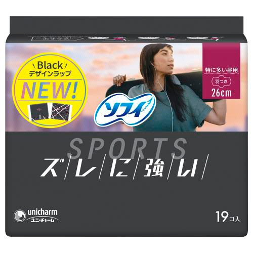 ユニ・チャーム　ソフィ　ＳＰＯＲＴＳ　特に多い昼用　羽つき　２６ｃｍ　１パック（１９枚）1