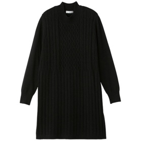 ケアファッション　もちもち地柄丸洗いチュニックセーター　ブラック　Ｍ－Ｌ　８２０９６７－３１　１着