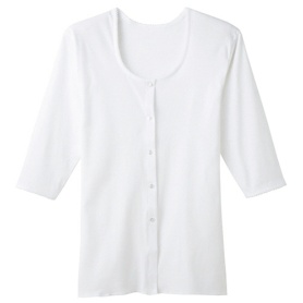 グンゼ　快適工房　７分袖前開き釦付シャツ　婦人　ホワイト　Ｌ　ＫＱ５０３４－Ｗ－Ｌ　１着