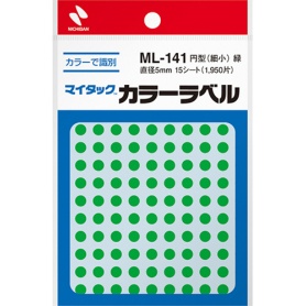 ニチバン　マイタック　カラーラベル　円型　直径５ｍｍ　緑　ＭＬ－１４１３　１セット（１９５００片：１９５０片×１０パック）