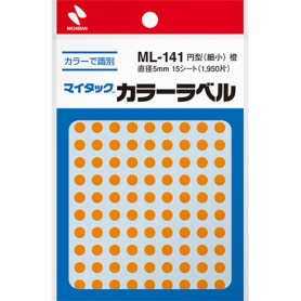 ニチバン　マイタック　カラーラベル　円型　直径５ｍｍ　橙　ＭＬ－１４１１３　１セット（１９５００片：１９５０片×１０パック）