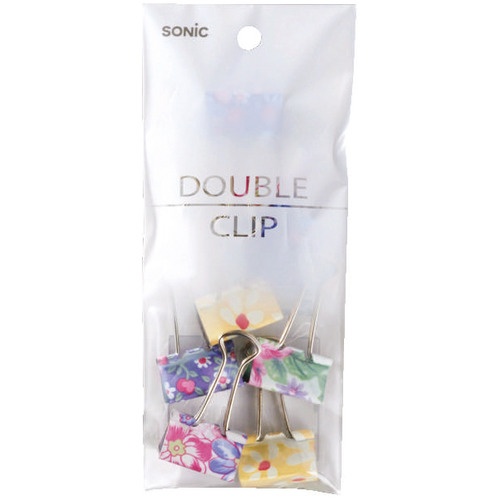 ソニック　花柄ダブルクリップ　中　口幅２５ｍｍ　ＧＰ－４７１　１セット（１００個：１０個×１０パック）2