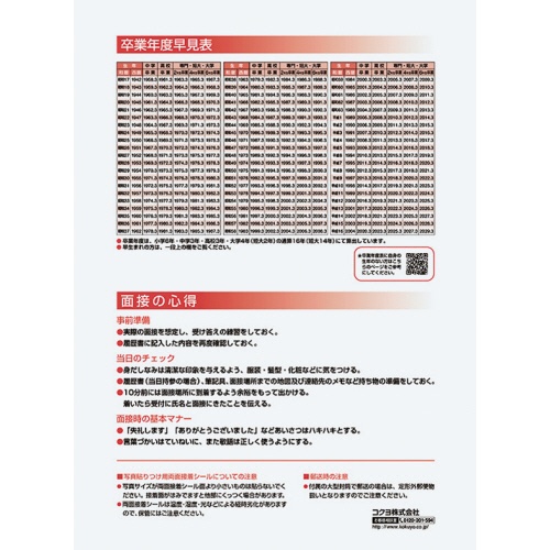 コクヨ　履歴書用紙（大型封筒１枚・小型封筒２枚・接着シール付）　Ａ４　パート・アルバイト用４枚　シン－９Ｎ　１セット（１０パック）2