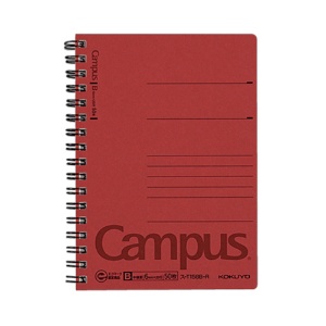 コクヨ　キャンパス　ツインリングノート（色厚表紙）　Ａ６　Ｂ罫　５０枚　赤　ス－Ｔ１５８Ｂ－Ｒ　１セット（５冊）1