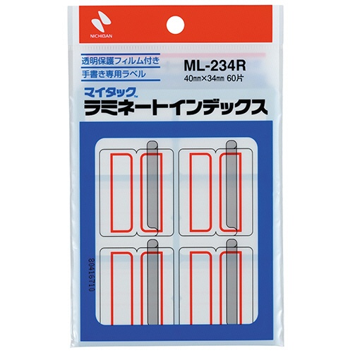 ニチバン　マイタック　ラミネートインデックス　保護フィルム付　特大　４０×３４ｍｍ　赤枠　ＭＬ－２３４Ｒ　１セット（６００片：６０片×１０パック）1