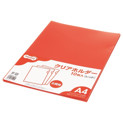 ＴＡＮＯＳＥＥ　カラークリアホルダー（単色タイプ）　Ａ４　レッド　１セット（３０枚：１０枚×３パック）1