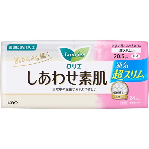 花王　ロリエ　しあわせ素肌　通気超スリムタイプ　ふつうの日用２０．５ｃｍ　羽つき　１セット（４３２個：２４個×１８パック）1