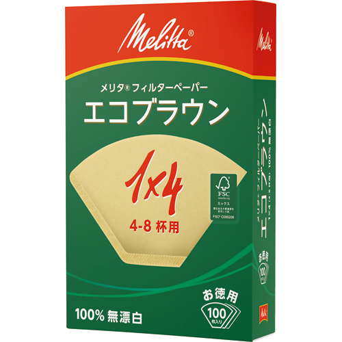 【クリックで詳細表示】メリタ エコブラウン 無漂白 1×4 4～8杯用 PE-14GB 1セット(1000枚：100枚×10箱) PE-14GB