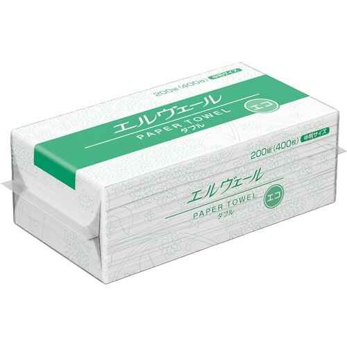大王製紙　エルヴェール　ペーパータオル　エコ　ダブル　中判　２００組／パック　１セット（３０パック）1