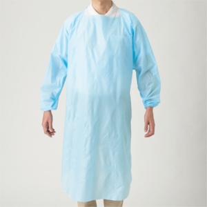 川西工業　ポリエチ袖付エプロン　フリーサイズ　ブルー　４４４２　１セット（２００枚：１０枚×２０箱）1