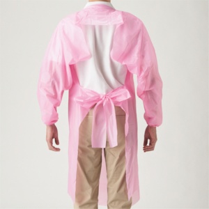川西工業　ポリエチ袖付エプロン　フリーサイズ　ピンク　４４４２　１セット（２００枚：１０枚×２０箱）2