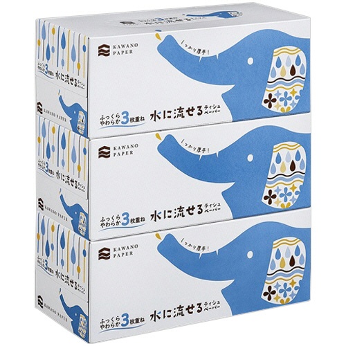 河野製紙　水に流せるボックスティッシュ　３枚重ね　１２０組／箱　１セット（６０箱：３箱×２０パック）1
