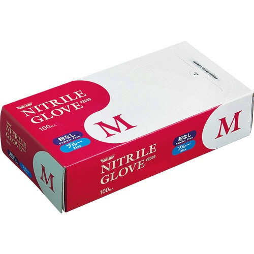 川西工業　ニトリル　使いきり極薄手袋　粉なし　ブルー　Ｍ　＃２０３９　１セット（２０００枚：１００枚×２０箱）1