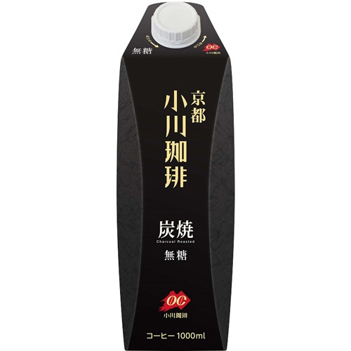 小川珈琲　京都　小川珈琲　炭焼珈琲　アイスコーヒー　無糖　１Ｌ　紙パック（口栓付）　１セット（２４本：６本×４ケース）1
