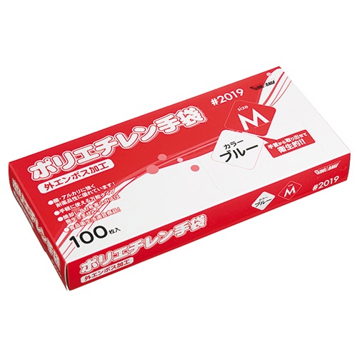川西工業　ポリエチレン手袋　＃２０１９　外エンボス　ブルー　Ｍ　１セット（１０００枚：１００枚×１０箱）1