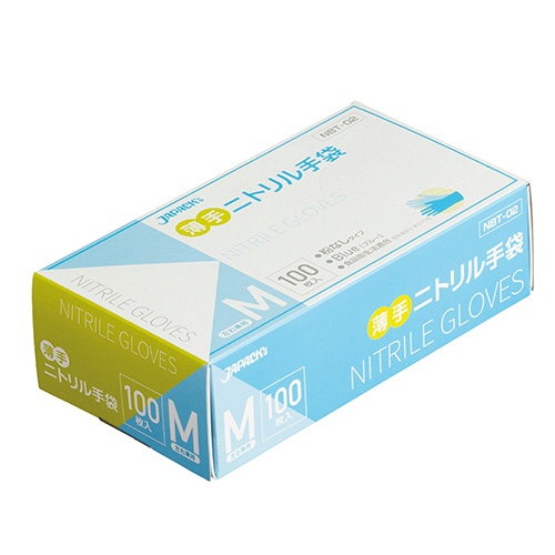ジャパックス　ニトリル手袋　薄手　パウダーフリー　ブルー　Ｍ　ＮＢＴ０２　１セット（３００枚：１００枚×３箱）1