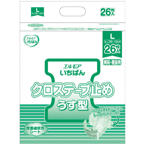 おむつ Lサイズ 104枚⭐ クロステープ止め うす型 エルモアいちばん 介護 たのめーる】カミ商事 エルモア いちばん クロステープ止めうす