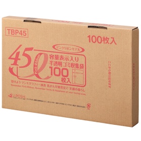 ジャパックス　容量表示入りゴミ袋　ピンクリボンモデル　乳白半透明　４５Ｌ　ＢＯＸタイプ　ＴＢＰ４５　１セット（６００枚：１００枚×６箱）