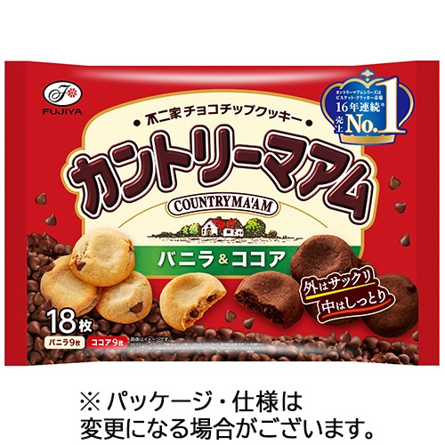 不二家　カントリーマアム　バニラ＆ココア　１８枚（バニラ９枚、ココア９枚）／パック　１セット（５パック）1