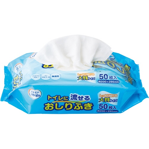 カミ商事　エルモアいちばん　トイレに流せるおしりふき　１セット（８００枚：５０枚×１６パック）2
