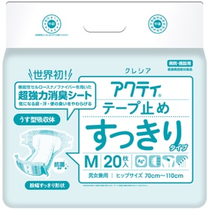 日本製紙クレシア　アクティ　テープ止めすっきりタイプ　Ｍサイズ　１セット（８０枚：２０枚×４パック）1