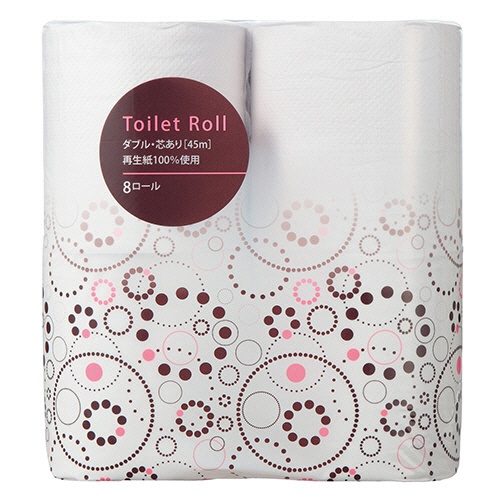 ＴＡＮＯＳＥＥ　リサイクルトイレットペーパー　ダブル　芯あり　４５ｍ　１セット（９６０ロール：８ロール×１２０パック）1