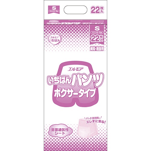 カミ商事　エルモア　いちばん　パンツ　ボクサータイプ　Ｓ　１セット（８８枚：２２枚×４パック）1