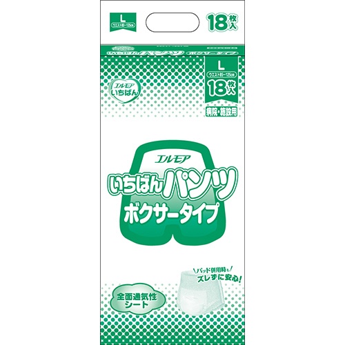 カミ商事　エルモア　いちばん　パンツ　ボクサータイプ　Ｌ　１セット（７２枚：１８枚×４パック）1