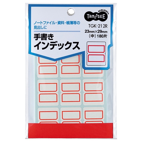ＴＡＮＯＳＥＥ　手書きインデックス　中　２３×２９ｍｍ　赤枠　１パック（１８０片：１２片×１５シート）1