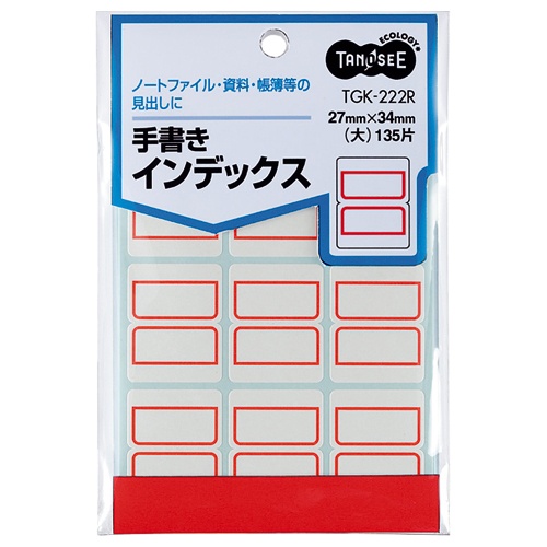 ＴＡＮＯＳＥＥ　手書きインデックス　大　２７×３４ｍｍ　赤枠　１パック（１３５片：９片×１５シート）1