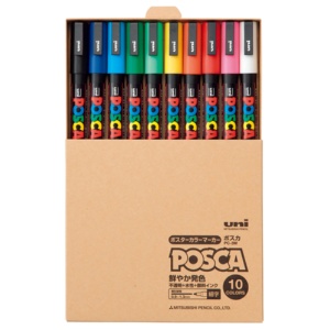 三菱鉛筆　水性マーカー　ポスカ　細字丸芯　簡易紙箱入　１０色（各色１本）　ＰＣ３ＭＴ１０Ｃ　１パック1