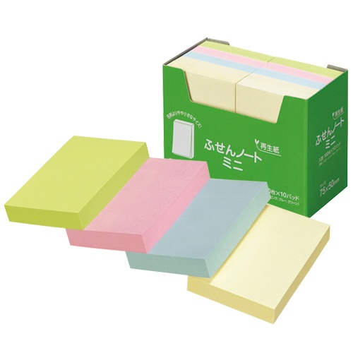 ハピラ　ふせん　ノートミニ　７５×５０ｍｍ　４色　Ｐ７５５０　１パック（１０冊）1