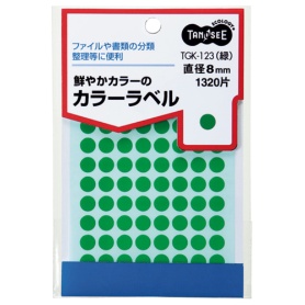 ＴＡＮＯＳＥＥ　カラー丸ラベル　直径８ｍｍ　緑　１パック（１３２０片：８８片×１５シート）