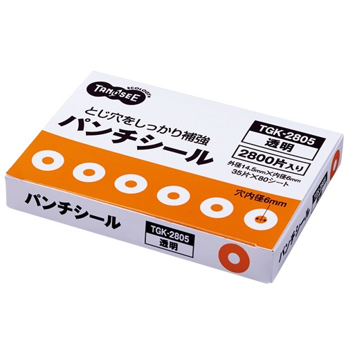 ＴＡＮＯＳＥＥ　パンチシール　外径１４．５ｍｍ　透明　業務用パック　１パック（２８００片：３５片×８０シート）1
