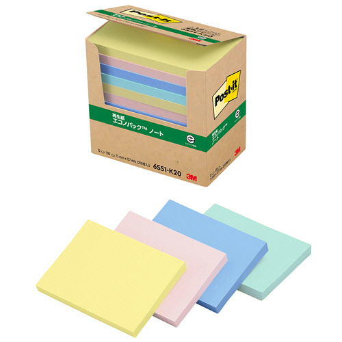 たのめーる】3M ポスト・イット エコノパック ノート 再生紙 75×127mm 混色 6551-K20 1パック(12冊)の通販 たのめーる】3M ポスト・イット エコノパック ノート 再生紙 75×127mm 混色 6551-K20 1パック(12冊)の通販