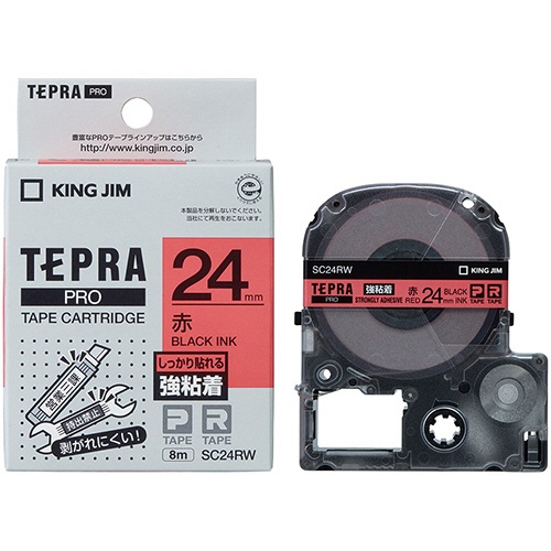 キングジム　テプラ　ＰＲＯ　テープカートリッジ　強粘着　２４ｍｍ　赤／黒文字　ＳＣ２４ＲＷ　１個3