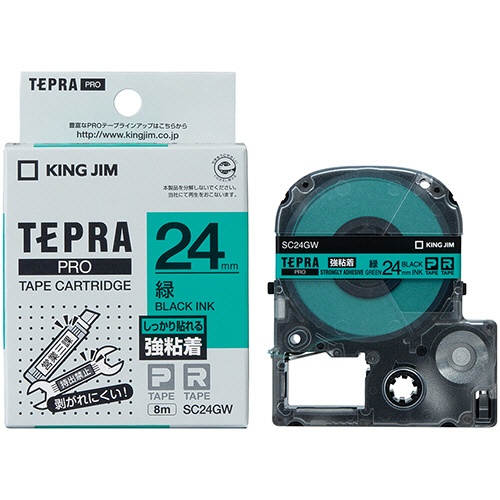 キングジム　テプラ　ＰＲＯ　テープカートリッジ　強粘着　２４ｍｍ　緑／黒文字　ＳＣ２４ＧＷ　１個3