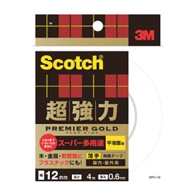３Ｍ　スコッチ　超強力両面テープ　プレミアゴールド　スーパー多用途　薄手　１２ｍｍ×４ｍ　ＳＰＵ－１２　１巻