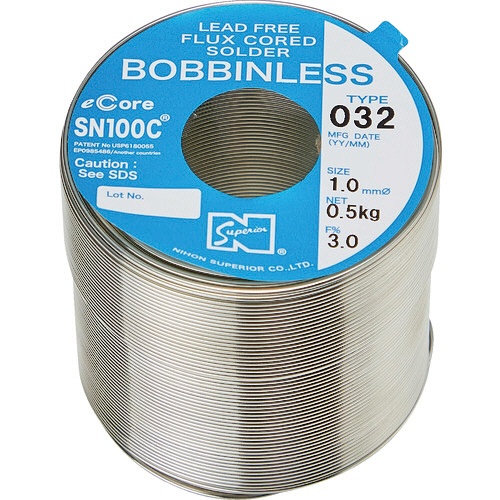 日本スペリア社　鉛フリーやに入りはんだ　ボビンレス　ＳＮ１００Ｃ　１．６ｍｍ　ＳＮ１００Ｃ－０３２－１６－ＢＬ　１巻1