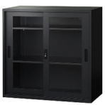 ネットフォース　イーセンブリー　８８４０書庫　引戸書庫（アクリル扉）　シリンダー錠　３段　幅８８０×奥行４００×高さ８８０ｍｍ　ＥＡ－８８４０－３ＨＡ－ＴＷ
