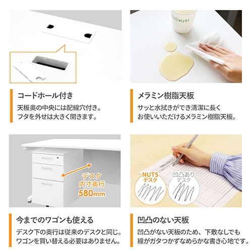 ネットフォース　ＮＵＴＳ（ナッツ）　平机　幅８００×奥行６００×高さ７００ｍｍ　本体：ホワイト　天板：ダークブラウン　ＬＨＤ－０８６－ＴＷ－ＤＢＲ　１台7