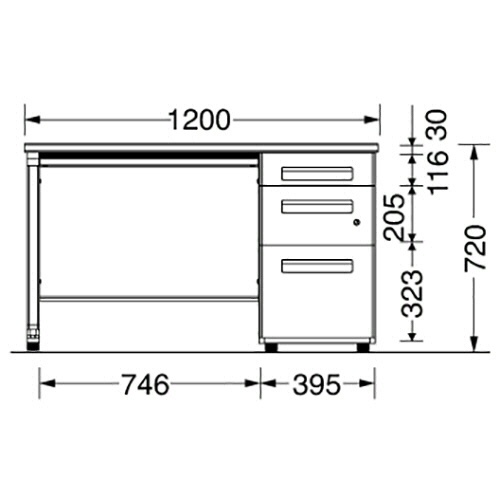 エランサ　オフィスデスク　片袖机　幅１２００×奥行７００×高さ７２０ｍｍ　本体：ホワイト　天板：アッシュブラウン　（お客様組立）　ＤＬ－Ｍ１２７Ｓ－ＷＭ　１台2