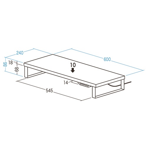 サンワサプライ　ＵＳＢハブ付モニター台（ＵＳＢ　Ａポート×４）　幅６００×奥行２４０×高さ８６ｍｍ　ホワイト　ＭＲ－ＬＣ２１５Ｗ　１台2