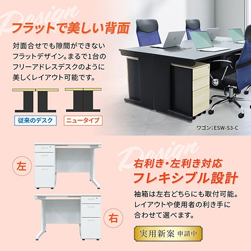 ネットフォース　ＮＵＴＳ（ナッツ）　片袖机　袖３段　１０００×６００×７００ｍｍ　本体・天板・袖箱：ホワイト　ＬＫＤ－１０６－ＴＷ－ＷＨＷＨ－３　１台7