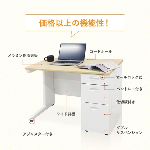 ネットフォース　ＮＵＴＳ（ナッツ）　片袖机　袖３段　１０００×６００×７００ｍｍ　本体・天板・袖箱：ホワイト　ＬＫＤ－１０６－ＴＷ－ＷＨＷＨ－３　１台8