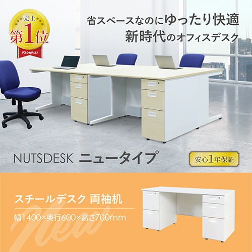 ネットフォース　ＮＵＴＳ　両袖机　袖３段・３段　１４００×６００×７００ｍｍ　本体・天板・袖箱ホワイト　ＬＲＤ－１４６－ＴＷ－ＷＨＷＨ－３３　１台4