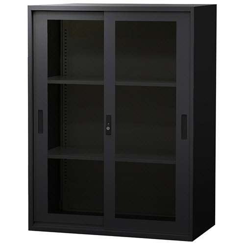 ネットフォース　イーセンブリー　８８４０書庫　引戸書庫（アクリル扉）　シリンダー錠　３段　Ｗ８８０×Ｄ４００×Ｈ１１１０ｍｍ　ブラック　ＥＡ－８８４０Ｈ－３ＨＡ－ＴＷ－ＢＫ　１台1