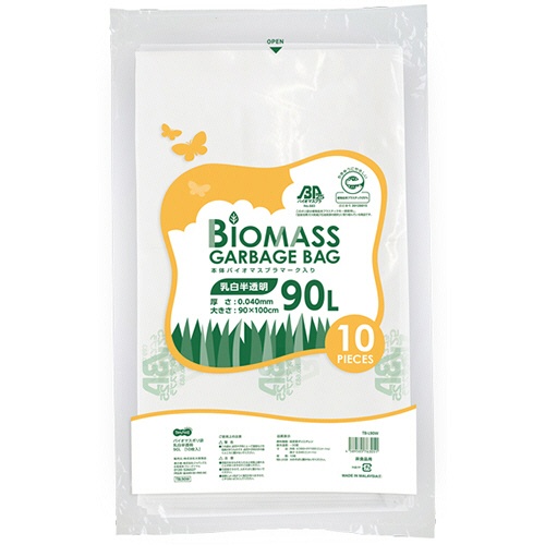 ＴＡＮＯＳＥＥ　バイオマス２５ポリ袋　乳白半透明　９０Ｌ　１パック（１０枚）1