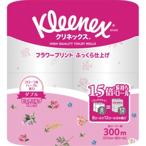 日本製紙クレシア　クリネックス　コンパクト　フラワープリント　ダブル　芯あり　３７．５ｍ　香り付き　１パック（８ロール）1