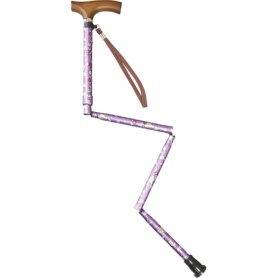 オオサキメディカル　プラスハート　すべりにくい杖　伸縮折りたたみ式　紫花柄　１本